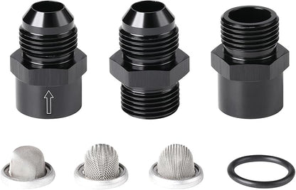 8AN Inline Fuel & Oil Feed Filter Set with 30 80 150 Micron Elements Aluminum Black
