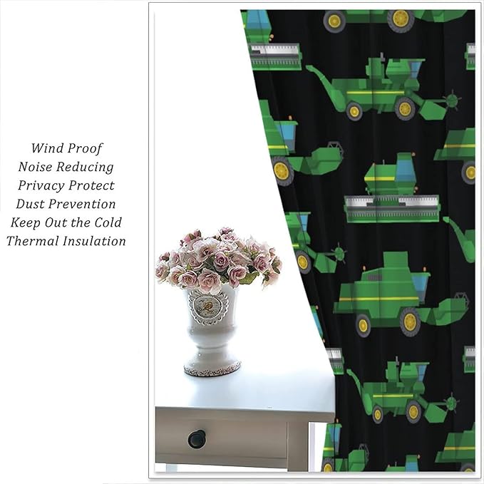 Kids Agriculture Machine Window Curtains, Farm Equipment Tractors Transport Combines Rod Pocket Decorative Windows Curtain for Boys Children Teens Room Decor 72x63in (30% Blackout)