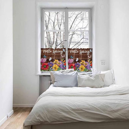 Spring Flowers Half Window Curtains 24 Inches Long, Watercolor Farmhouse Colorful Wooden Grain Window Treatment Curtain Drapes, Short Curtains Tiers for Kitchen Over Sink, 27.5"x24", 2 Panels