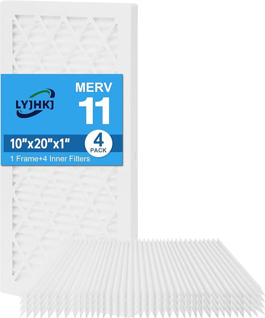 10x20x1 MERV 11 Air Filter, Quality AC/HVAC Furnace Filter，1 Reusable ABS Frame + 4 Pack Replaceable Filter Media，Breathe Fresher and Cost-effective