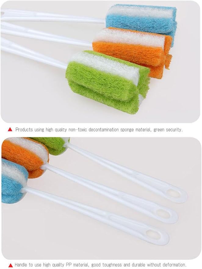 3PCS Soft Hanging Sponge Cleaning Brush Cleaner with Long Handle Cup Feeding Bottle Scrubber Washing Brushes for Coffee Glasses Pot Milk Cup Mugs Winebottle Baby Bottles(Color Random)