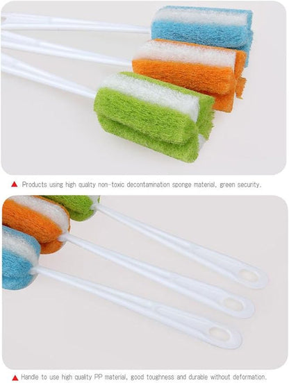 3PCS Soft Hanging Sponge Cleaning Brush Cleaner with Long Handle Cup Feeding Bottle Scrubber Washing Brushes for Coffee Glasses Pot Milk Cup Mugs Winebottle Baby Bottles(Color Random)