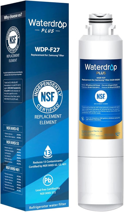 Waterdrop Plus DA29-00020B 𝐍𝐒𝐅 𝟒𝟎𝟏 𝐂𝐞𝐫𝐭𝐢𝐟𝐢𝐞𝐝 Water Filter, Reduce 𝐏𝐅𝐎𝐀/𝐏𝐅𝐎𝐒, Replacement for Samsung® Water Filter HAF-CIN, HDX FMS-2, RF28HMEDBSR, 1 Filter (Package May Vary)