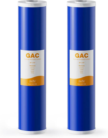 SimPure Whole House Water Filter Cartridges 20" x 4.5" GAC Granular Carbon Filter, For DB20P, DB20P-3, WHB20, GAC-20BB, RFC20-BB, 2 Pack