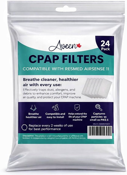 Aveen 24 CPAP Machine Filters, Compatible with ResMed AirSense 11. Enhance Your CPAP Experience with These Premium CPAP Supplies. A Must-Have CPAP Accessories.