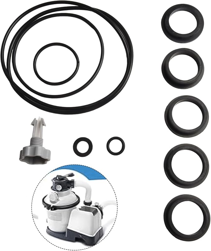 Sand Filter Pump Repair Kit with Air Release Valve O-Rings Seal Gasket Parts for Swimming Pool Equipment Maintenance Including L-Shaped O-Rings Tank Drain Valve Leaf Trap Replacement Components