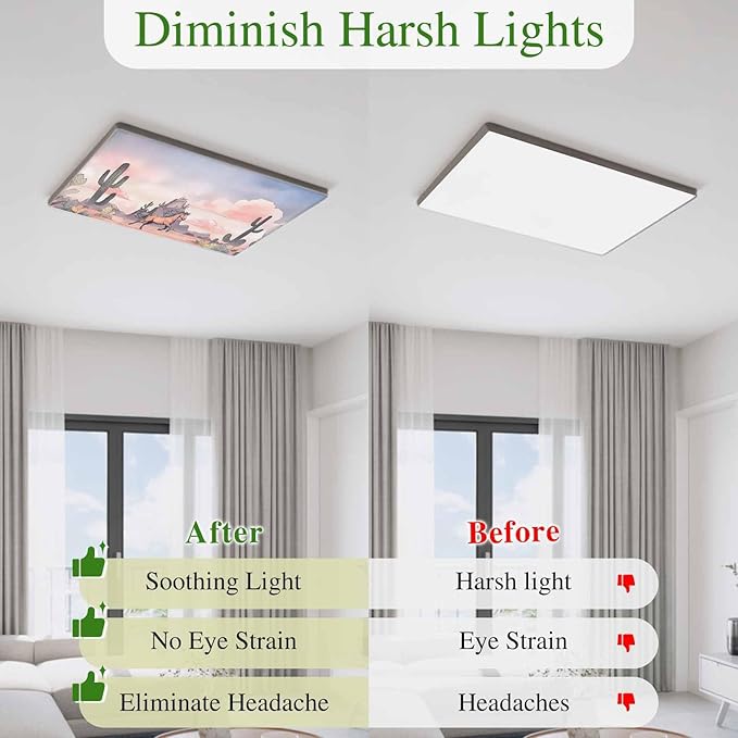 Fluorescent Light Covers for Drop Ceiling Watercolor Running Horse Cactus Magnetic Light Filters, Desert Hill Ombre Sky Ceiling Shade Filters for Home Classroom Office,2x4 ft,1Pack