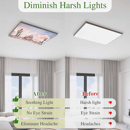 Fluorescent Light Covers for Drop Ceiling Watercolor Running Horse Cactus Magnetic Light Filters, Desert Hill Ombre Sky Ceiling Shade Filters for Home Classroom Office,2x4 ft,1Pack