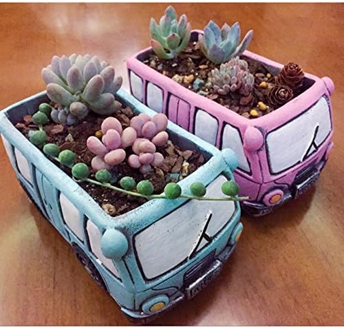 Green Bus Succulent Planter Pots, Small Plants Pot with Drainage Hole, Flower Pots Plant Containers for Home Indoor Outdoor Garden Decoration Pot