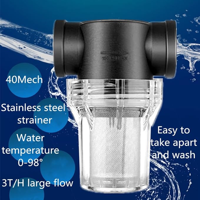 Sediment Filter Pressure Washer Filter Stainless Steel Filter 40Mesh Screen for Outdoor Gardening Inlet Water 1 Inch Female Thread Connector