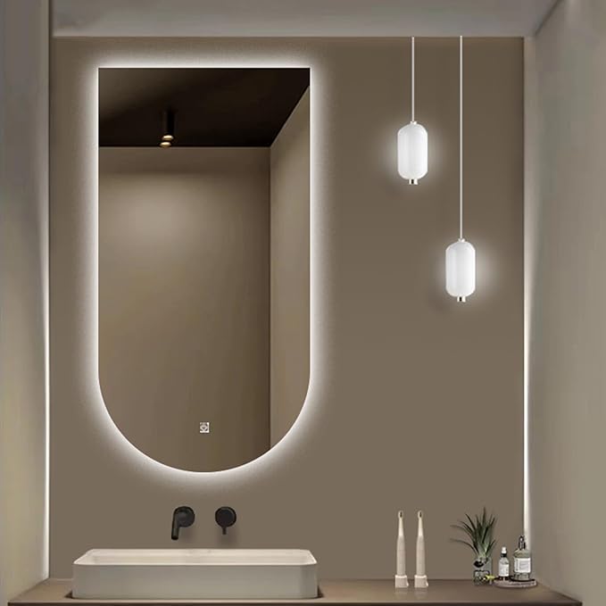 Wall Mirror Arched Bathroom Mirrors, 3-Color Lighted Bathroom Makeup Mounted Mirror, with Demister Pad, Dimming Function for Bathroom Living Room Bedroom Entryway(23.6"x39.3"/60x100cm)
