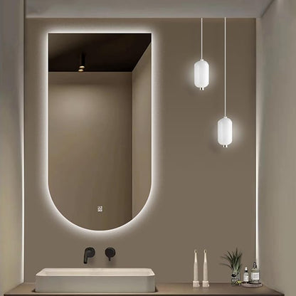 Wall Mirror Arched Bathroom Mirrors, 3-Color Lighted Bathroom Makeup Mounted Mirror, with Demister Pad, Dimming Function for Bathroom Living Room Bedroom Entryway(23.6"x35.4"/60x90cm)