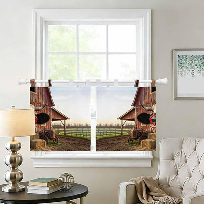 Farm Cows Kitchen Curtains 24 Inch Length, Small Window Curtains Tab Top, Farmhouse Barn Funny Animals Butterfly Light Filtering Short Window Treatments Tier Drapes 27.5"x24" 2 Panel