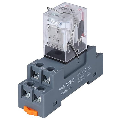 Electromagnetic Power Relay, 8-Pin 10 AMP 12V AC Relay Coil with Socket Base, LED Indicator, DPDT 2NO 2NC - MY2NJ [Applicable for DIN Rail System]