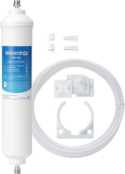 Waterdrop Inline Water Filter for Refrigerator and Ice Maker, 1 Year NSF Certified High Capacity Drinking Water Filtration System with Direct Connect Fittings,Reduces Chlorine,Sediment,Bad Taste&Odor