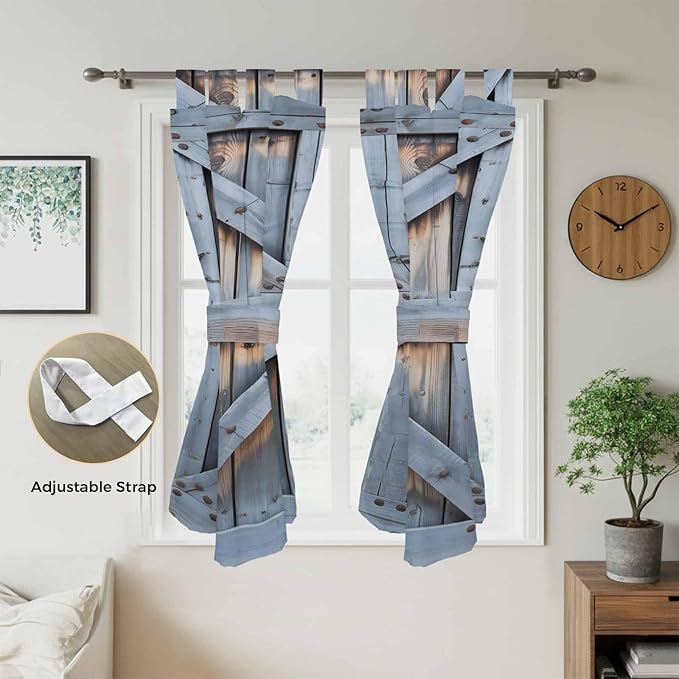 Farmhouse Wood Grain Bedroom Curtains 72 Inch Length, Window Curtains Tab Top, Vintage Country Barn Gate Textured Light Filtering Window Treatments Drapes 52"x72" 2 Panel