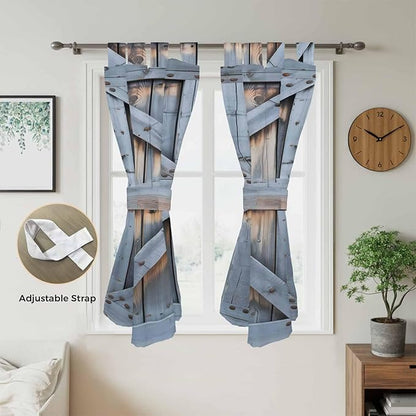 Farmhouse Wood Grain Bedroom Curtains 72 Inch Length, Window Curtains Tab Top, Vintage Country Barn Gate Textured Light Filtering Window Treatments Drapes 52"x72" 2 Panel