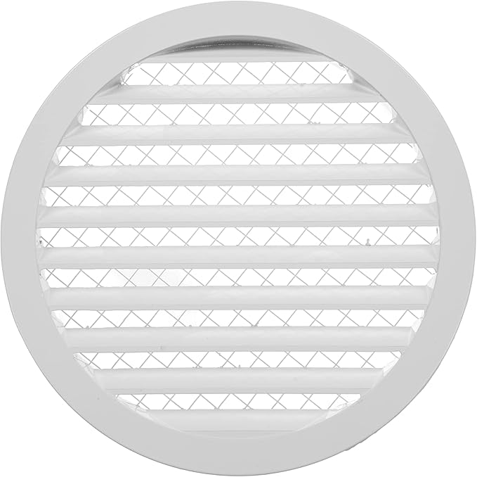 Repa Market 10" Inch Aluminum White Soffit Air Vent Cover - Louvered Round Gable Vent with Mesh Screen - Exhaust/Intake Ventilation Grill for House, Attic, Bathroom - Outdoor Metal Duct Grate