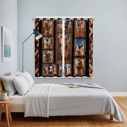 2 Panel Kitchen Cafe Curtains, Desert Camels Sunlight Filtering Nature Air Through, Home Decor Window Covering Tier Curtains for Living Room 80W x 63L inch Brown Wildlife Farmhouse Animals Rustic