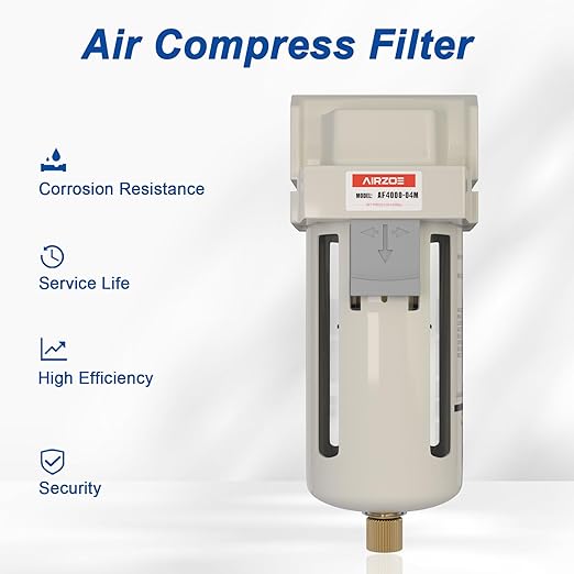 AIRZOE 1/2" NPT Air Dryer for Compressor - Air Compressor Water Separator AF4000-04, Manual Drain,5 Micron Brass Element, Poly Bowl