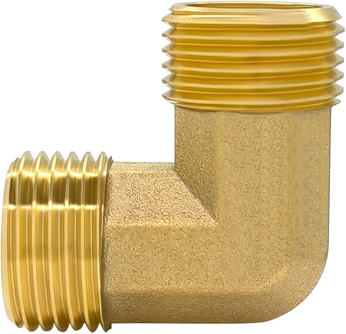 Hooshing 2PCS Brass Pipe Fitting 90 Degree Elbow 3/4 Inch NPT Male x 3/4 Inch NPT Male L Shape Right Angle