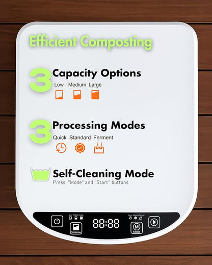 Electric Composter for Kitchen, Compost Bin - 4L Large Capacity, 3 Processing Modes, 3 Capacity Options, 2 Carbon Filters, Auto-Cleaning Auto-Drying (White)