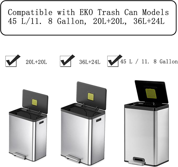 16 Pack Activated Carbon Filter with 2 Pack Recycle+Trash Sticker Fits EKO Trash Can with Built-in Compartment, Also Fits SIMPLI-Magic Garbage Bins, for Trash Can and Compost Bin