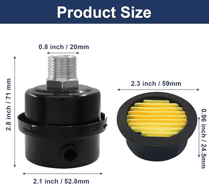 2 Pcs Air Compressor Silencer, 1/2 Inch Thread Intake Filter Muffler, 20 mm Air Compressor Silencer Filter for Generators and Blowers