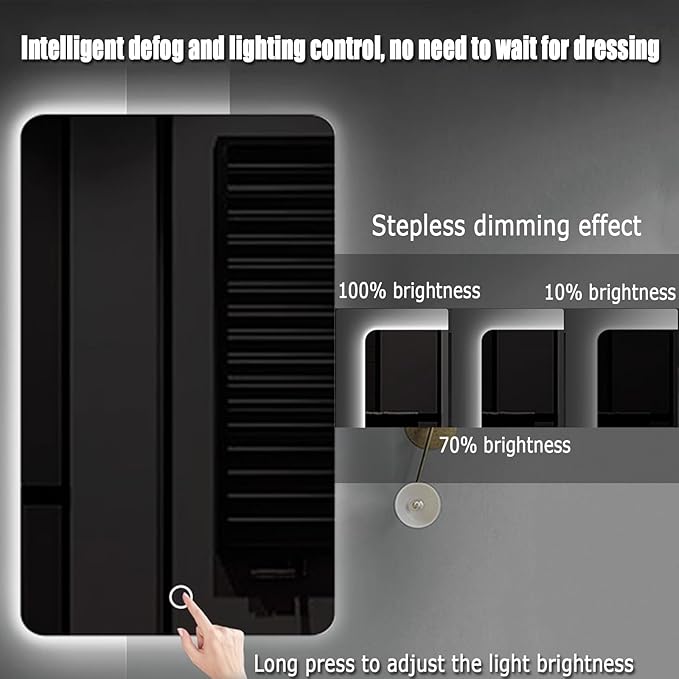 Bathroom Mirror with LED Lights, Backlit Illuminated Bathroom Mirror Wall Mounted Multifunction Vanity Mirror with 3 LED Light Color Dimmable and Demister Pad,(A,H70*W90CM/H27.5*W35.4IN)