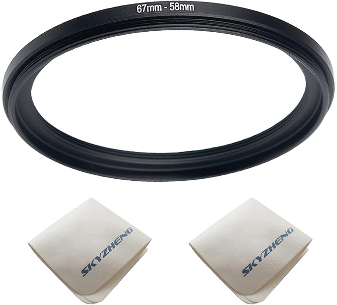 67mm Lens to 58mm Camera Lens Adapter 67mm to 58mm Step Down Ring Adapter Ring for All Brands of UV ND CPL, with Premium Lens Wiping Cloth 2 Pack (67mm-58mm)