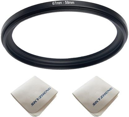67mm Lens to 58mm Camera Lens Adapter 67mm to 58mm Step Down Ring Adapter Ring for All Brands of UV ND CPL, with Premium Lens Wiping Cloth 2 Pack (67mm-58mm)