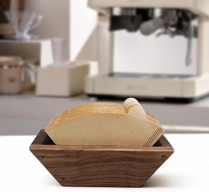 Coffee Filter Holder Magnetic, Solid Walnut Wood Coffee Filter Storage Organizer for Coffee Station, Holds Up to 50 V60-Style Cone Paper Filters, Side Mount for Espresso Machine or Fridge