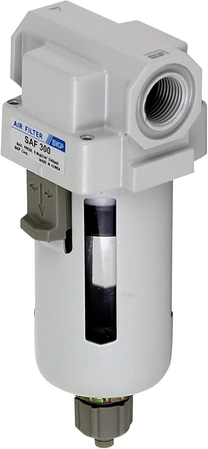 PneumaticPlus SAF300-N03B Compressed Air Particulate Filter 3/8" NPT, 10 Micron, Poly Bowl, Manual Drain, Bracket
