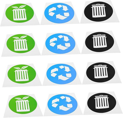 12pcs Waste Sorting Stickers Trash Can Recycling Decals Self-Adhesive Labels for Environment Protection