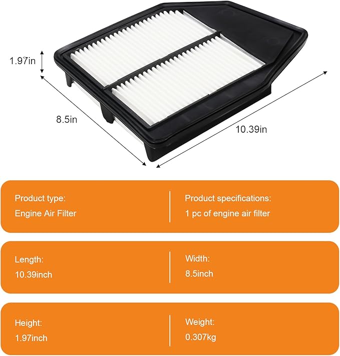 Engine Air Filter 17220-R40-A00 Compatible with Honda Models - Accord 2008 2009 2010 2011 2012,XGA10467,AF1347, A3164C,Crosstour 2012 2013 2014 2015 - L4 2.4L - Replace# 17220-R40-A00