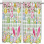 Happy Easter Living Room Curtains 72 Inches length, Spring Bunny Eggs Flower Sage Green Plaid Window Treatment Curtain Drapes, Light Filtering Drapes for Bedroom Laundry Room, 52"x72", 2 Panels