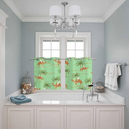 2 Panel Kitchen Cafe Curtains, Desert Camels Sunlight Filtering Nature Air Through, Home Decor Window Covering Tier Curtains for Living Room 55W x 39L inch Tropical Date Palm Trees Animal Green