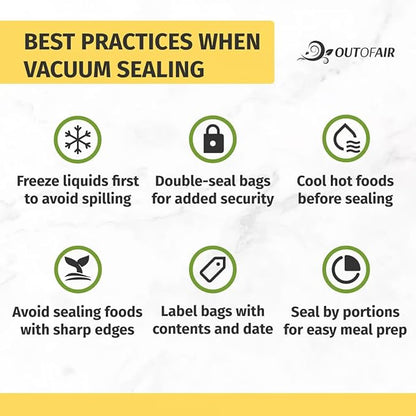 OutOfAir 100 Vacuum Sealer Bags: 4" x 6" Pre Cut Bags - Works with FoodSaver & Other Machines - 33% Thicker BPA Free, 4 Mil Commercial Grade, 4 x 6 inches