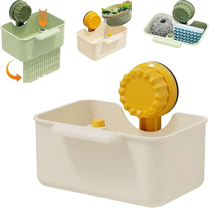 Kitchen Sink Strainer Drainer Basket with Suction Cup,Food Waste Filter Basket,Sponge Brush Holder for Kit-chen Home,Efficient Kitchen Waste Management (White)