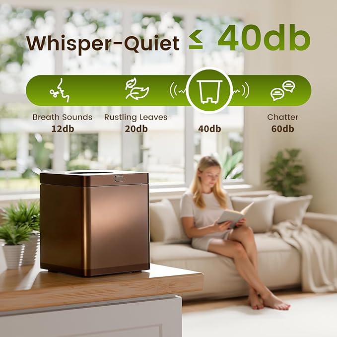 TOPZEE Kitchen Composter-3L Electric Composter for Kitchen Countertop, Compost Bin Outdoor/Indoor Odorless, Compost Machine,4H Fast Compsting, Light Brown