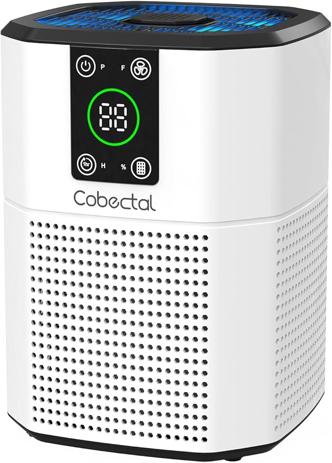 Air Purifier for Home Bedroom, Cobectal Room Air Cleaner with H13 True HEPA 3-in-1 Filter, Aroma Function & Sleep Mode, Desktop Small Air Purifier for Office, Dorm, Hotel, RVs (White)
