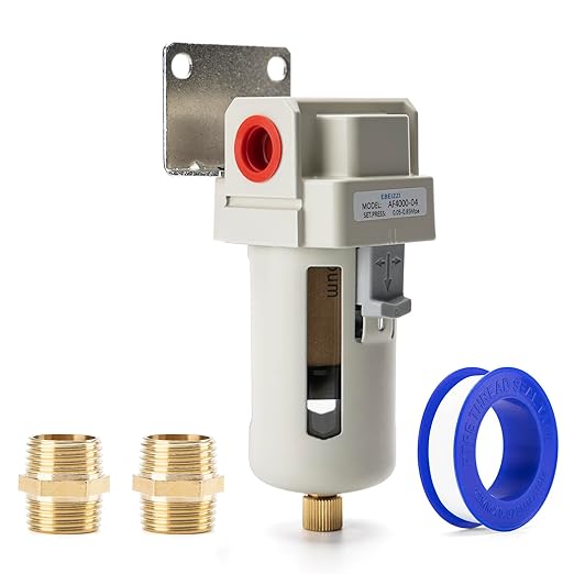 1/2" NPT Air Dryer for Compressor | Compressed Air Line Filter | 5 Micron Brass Element|Bracket, Poly Bowl, 145 psI