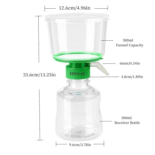 500ML Sterile Vacuum Filter Units with 0.45um PES Membrane, Individually Wrapped