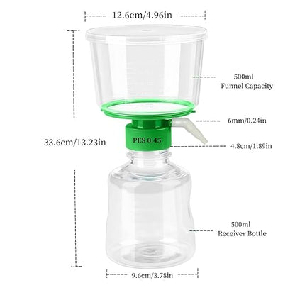 500ML Sterile Vacuum Filter Units with 0.45um PES Membrane, Individually Wrapped