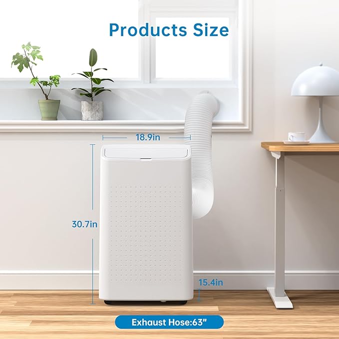 Portable Air Conditioner 15000 BTU ，Air Conditioner for Rooms Up to 850 Sq.Ft – AC With Sleep Mode, Dehumidifier, Fan, Remote Control & 24H Timer, for Bedrooms Living Room, Dining Room, White