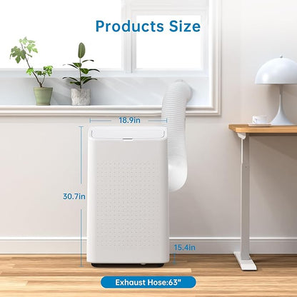 Portable Air Conditioner 15000 BTU ，Air Conditioner for Rooms Up to 850 Sq.Ft – AC With Sleep Mode, Dehumidifier, Fan, Remote Control & 24H Timer, for Bedrooms Living Room, Dining Room, White