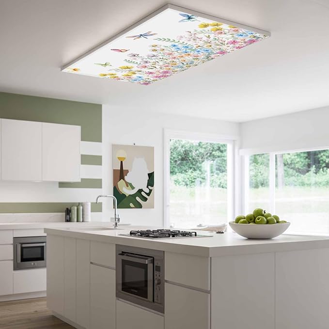 Fluorescent Light Covers for Ceiling Lights Spring Flowers Magnetic Light Filters 4 Pack 4x2 ft Daisy Butterflies Dragonfly Ceiling Lights Cover for Classroom Office School Home Drop Lamp Decor