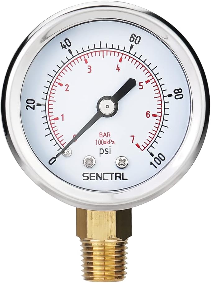SENCTRL 0-100 Psi Pressure Gauge, 2" Dial Size, 1/4 NPT Lower Mount, Waterproof, Stainless Steel Case, for Water Filter Well Pump Air Tire Low Pressure Test