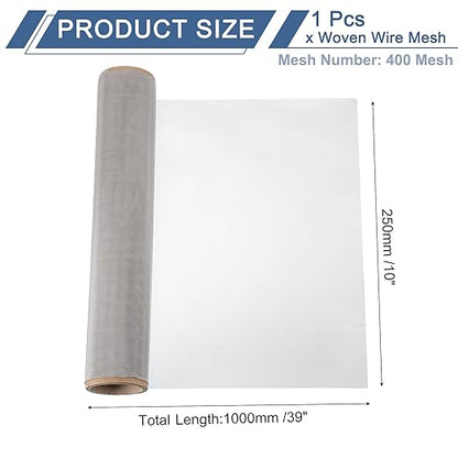 uxcell 400 Mesh 39" x 10" Woven Wire Mesh, 316 Stainless Steel Air Vent Filter Screen, Window Screen Mesh for DIY Projects Vents Cover Filtration Animals Fence