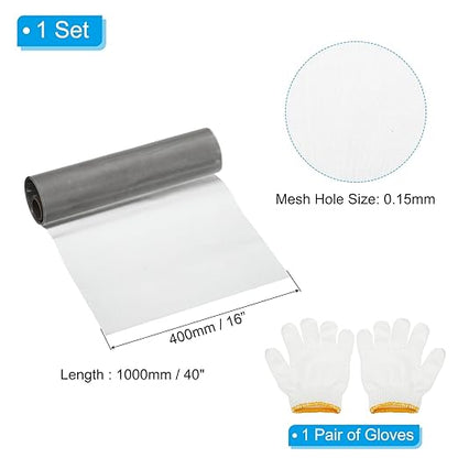 PATIKIL 40" L x 16" W Woven Wire Mesh, 100 Mesh 304 Stainless Steel Air Vent Filter Screen with Gloves for Window Security Vent Cover Filtration Animals Fence